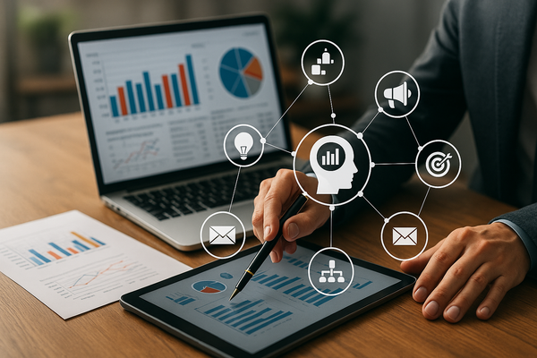 Professional illustration representing Utilizing Behavioral Insights for Personalized B2B Marketing Campaigns featuring el...