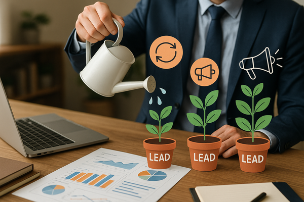 Professional illustration representing Implementing Effective Lead Nurturing Techniques for B2B Success featuring elements...