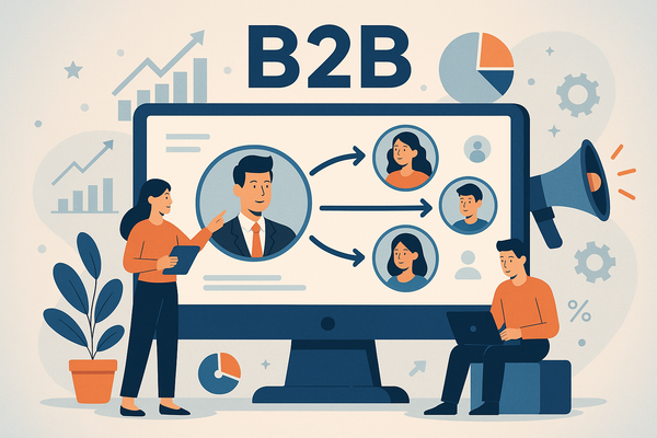 Professional illustration representing Implementing a B2B Referral Program for Sustainable Growth featuring elements relat...