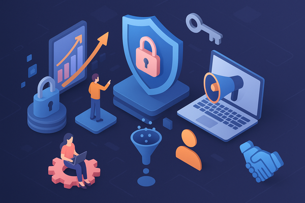 Professional illustration representing Developing a B2B Marketing Strategy Focused on Data Privacy featuring elements rela...