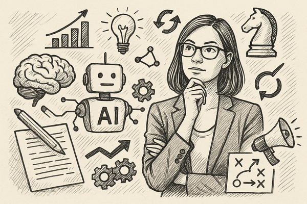 Professional illustration representing How to scale thought leadership content with AI support featuring elements related ...