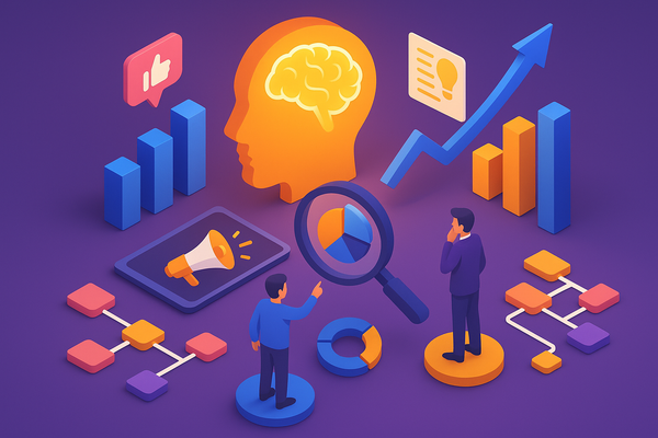 Professional illustration representing How to Leverage Behavioral Insights for B2B Marketing Optimization featuring elemen...
