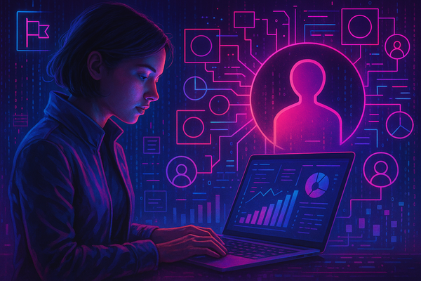 Professional illustration representing How to use first party data in AI powered campaigns featuring elements related to d...