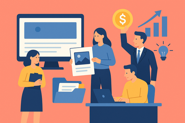 Professional illustration representing How to turn blog content into sales enablement assets featuring elements related to...