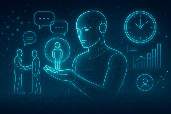 Professional illustration representing Utilizing AI for Enhanced B2B Customer Engagement featuring elements related to cus...
