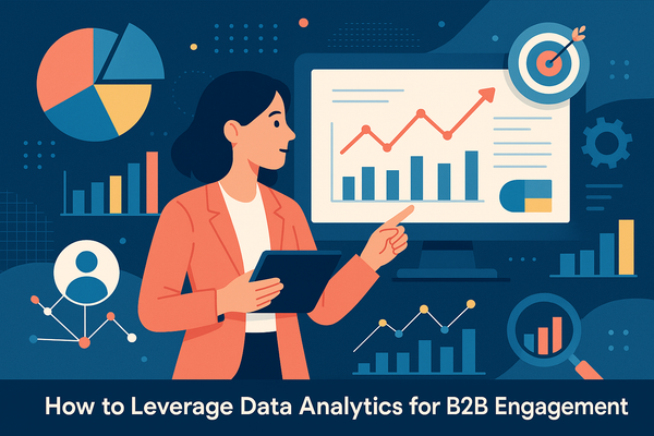 Professional illustration representing How to Leverage Data Analytics for Increased B2B Engagement featuring elements rela...