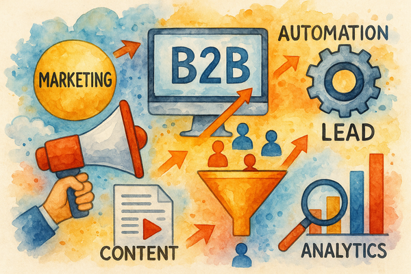 Professional illustration representing How to Optimize B2B Marketing Automation for Lead Generation featuring elements rel...