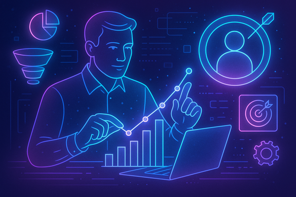 Professional illustration representing How to Measure the Effectiveness of Your B2B Marketing Strategy featuring elements ...