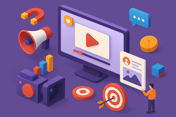 Professional illustration representing How to Use Video Content in Your B2B Marketing Strategy featuring elements related ...