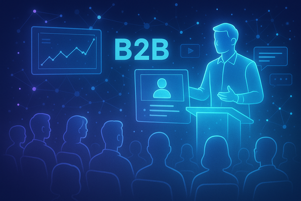 Professional illustration representing Creating a B2B Webinar Strategy for Lead Generation featuring elements related to w...