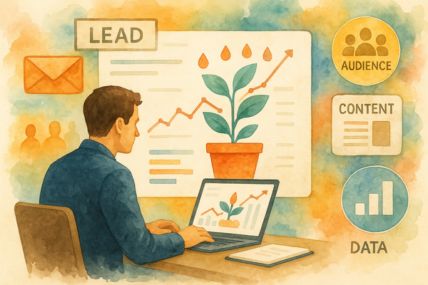 Professional illustration representing Implementing Effective Lead Nurturing Strategies in B2B featuring elements related ...