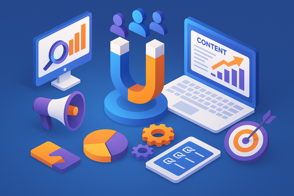 Professional illustration representing Creating a B2B Marketing Strategy Focused on Inbound Techniques featuring elements ...