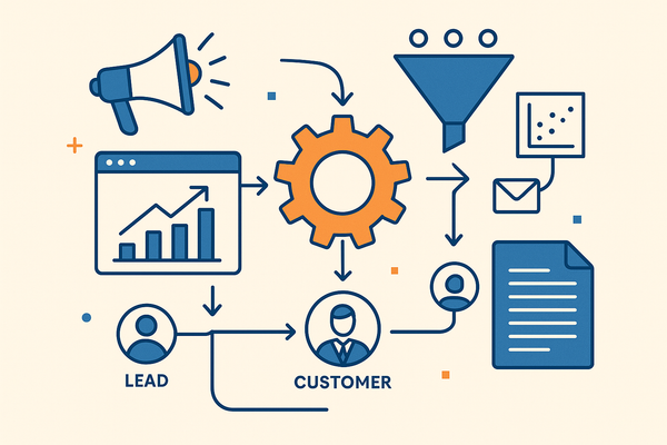 Professional illustration representing Implementing Effective B2B Marketing Automation Workflows featuring elements relate...
