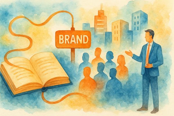 Professional illustration representing How to Create a Compelling B2B Brand Narrative featuring elements related to narrat...