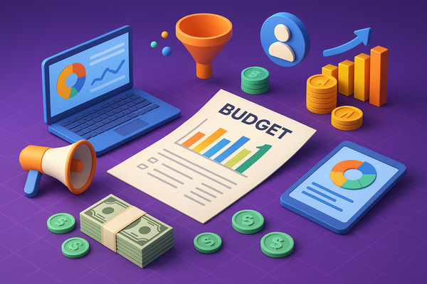 Professional illustration representing How to Create a Data-Driven B2B Marketing Budget featuring elements related to mark...