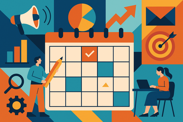 Professional illustration representing Developing a B2B Marketing Calendar for Strategic Planning featuring elements relat...