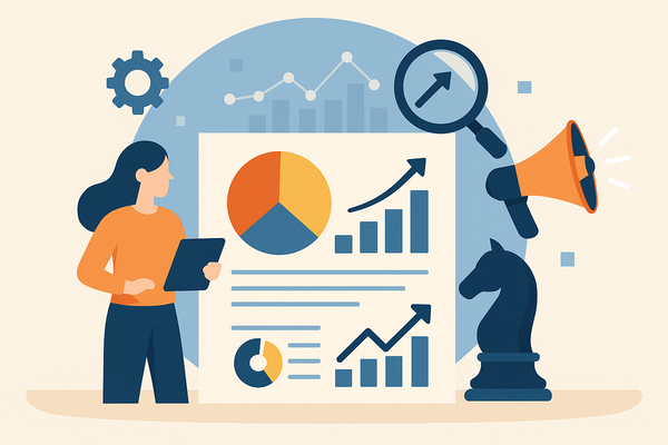 Professional illustration representing How to Craft a B2B Marketing Strategy Focused on Data-Driven Insights featuring ele...