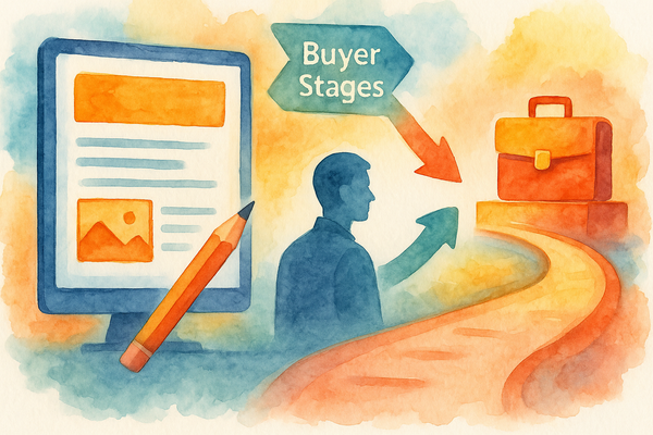 Professional illustration representing How to Create Engaging B2B Content for Different Buyer Stages featuring elements re...