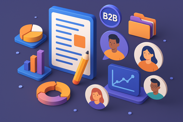 Professional illustration representing Creating Engaging B2B Content for Different Buyer Personas featuring elements relat...