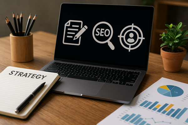 Professional illustration representing How to Craft a B2B Content Strategy for SEO Success featuring elements related to c...