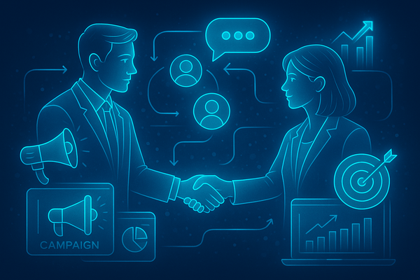 Professional illustration representing How to Build Effective B2B Partnerships Through Co-Marketing featuring elements rel...