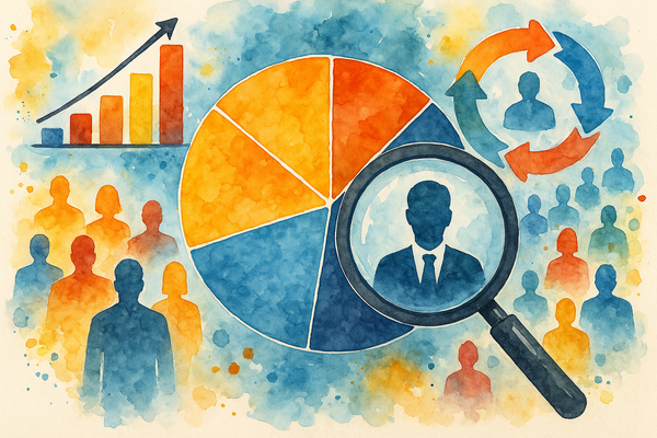 Professional illustration representing Effective Techniques for B2B Customer Segmentation featuring elements related to se...