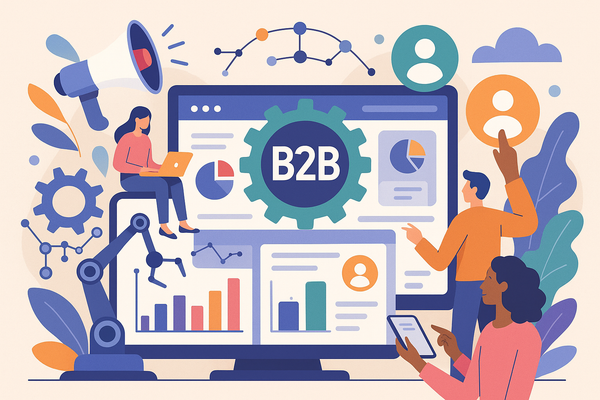Professional illustration representing Implementing a B2B Marketing Automation Strategy for Enhanced Efficiency featuring ...