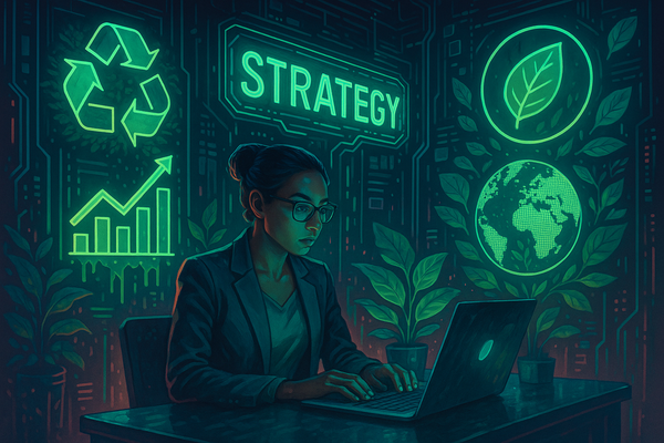 Professional illustration representing Creating a B2B Marketing Strategy Focused on Sustainability Initiatives featuring e...