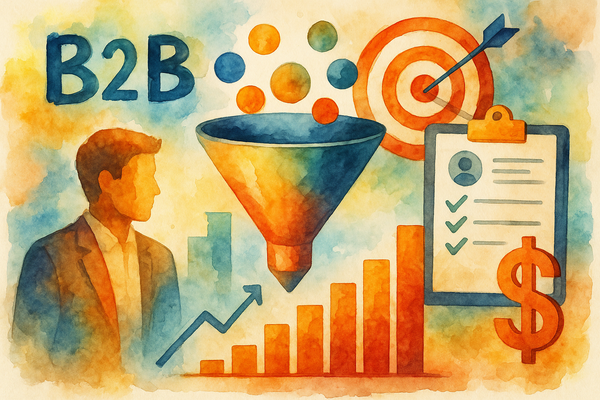 Professional illustration representing Implementing Effective Lead Scoring Techniques in B2B Marketing featuring elements ...