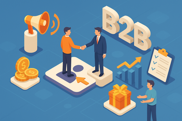 Professional illustration representing Implementing a B2B Referral Marketing Program for Growth featuring elements related...