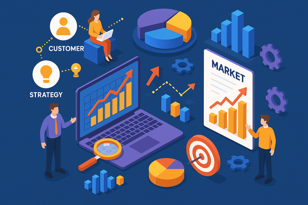 Professional illustration representing Creating a Data-Driven B2B Marketing Plan for Growth featuring elements related to ...