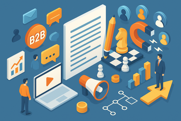 Professional illustration representing Creating a B2B Content Strategy for Lead Generation featuring elements related to c...