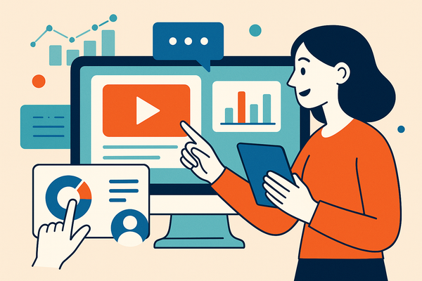 Professional illustration representing Best Practices for Engaging B2B Customers with Interactive Content featuring elemen...