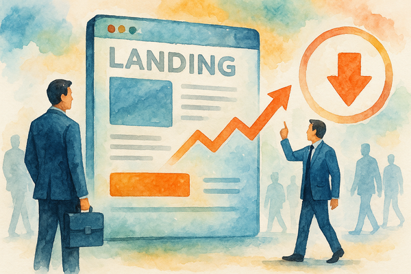 Professional illustration representing Optimizing B2B Landing Pages for Maximum Conversion featuring elements related to p...