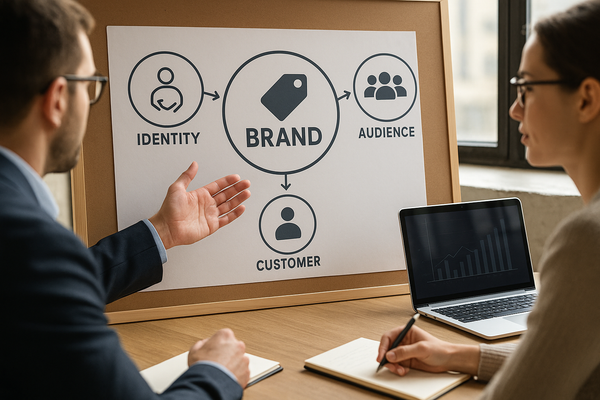 Professional illustration representing How to Establish a B2B Brand Identity That Resonates with Your Audience featuring e...