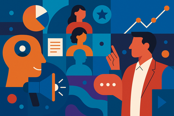 Professional illustration representing How to Develop a B2B Marketing Plan Focused on Customer Experience featuring elemen...