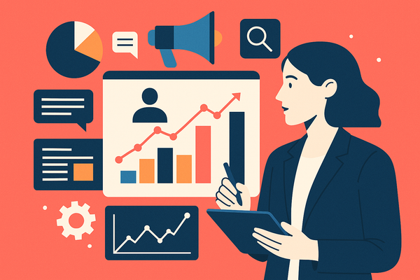 Professional illustration representing Utilizing Behavioral Analytics to Improve B2B Marketing Strategies featuring elemen...