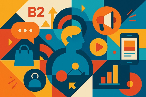 Professional illustration representing Creating a B2B Marketing Strategy for Multichannel Customer Engagement featuring el...