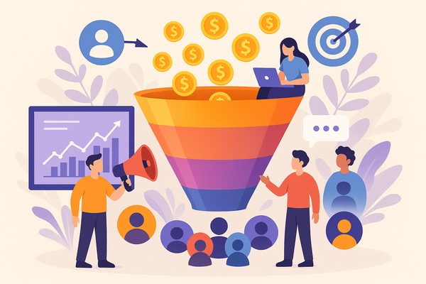 Professional illustration representing Best Practices for Building a B2B Marketing Funnel That Converts featuring elements...