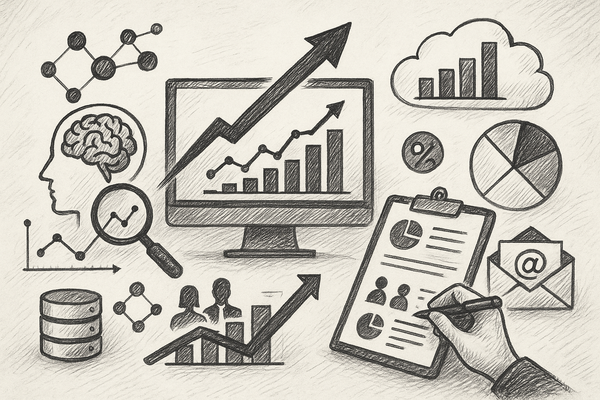 Professional illustration representing How to Utilize Predictive Analytics for B2B Marketing Strategy featuring elements r...
