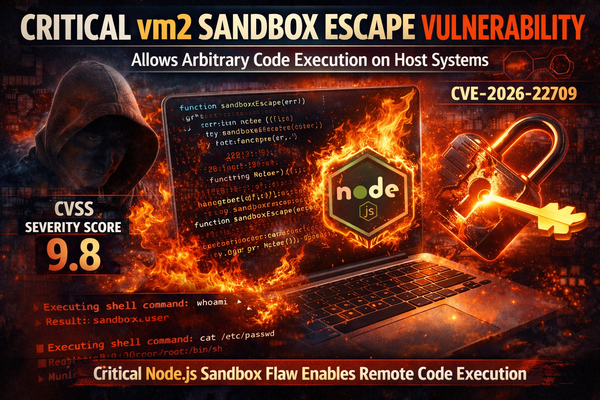 Critical vm2 Sandbox Escape Vulnerability Allows Arbitrary Code Execution on Host Systems (CVE-2026-22709)