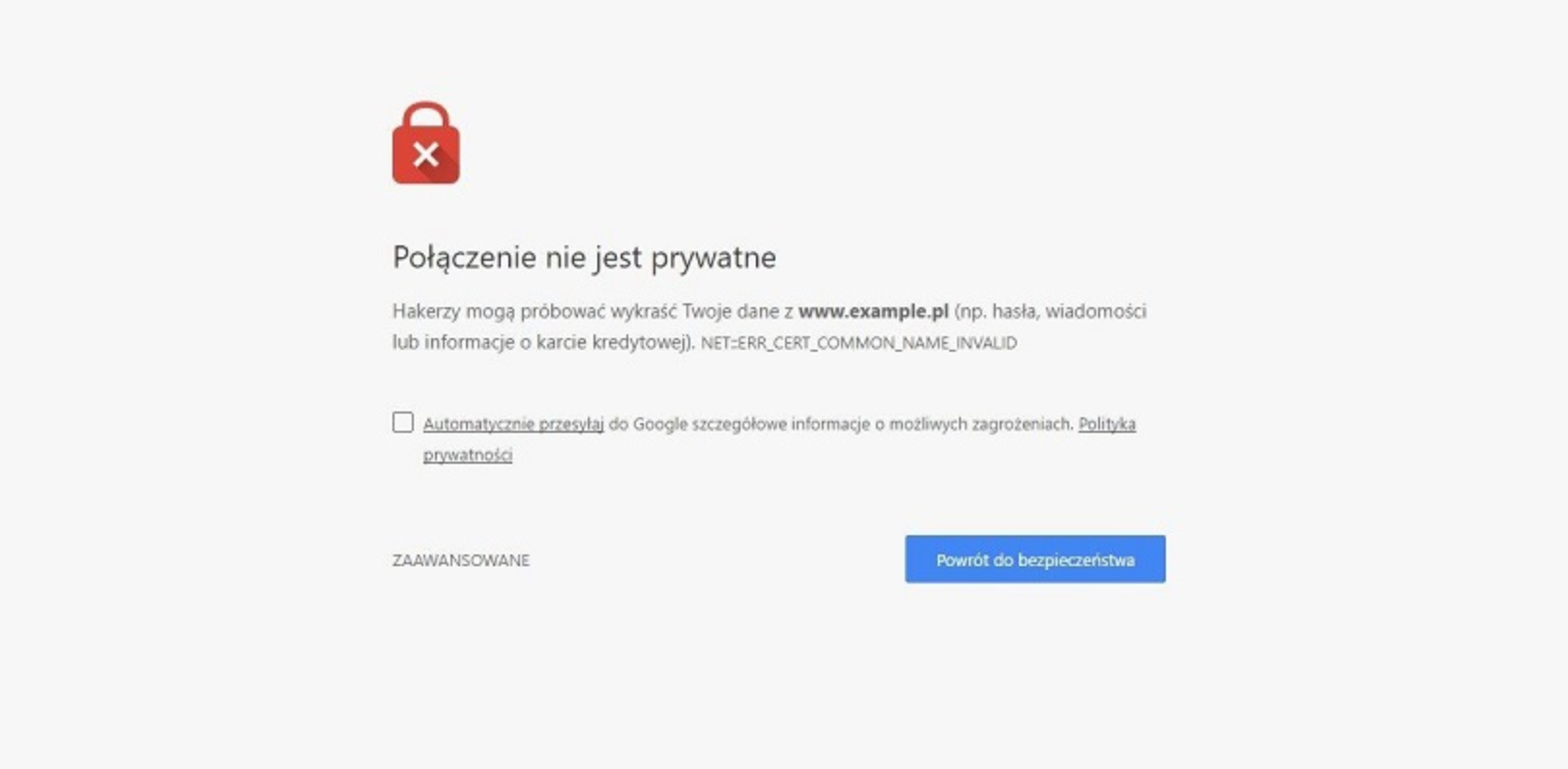 Brak certyfikatu SSL (grafika: rekinysukcesu)