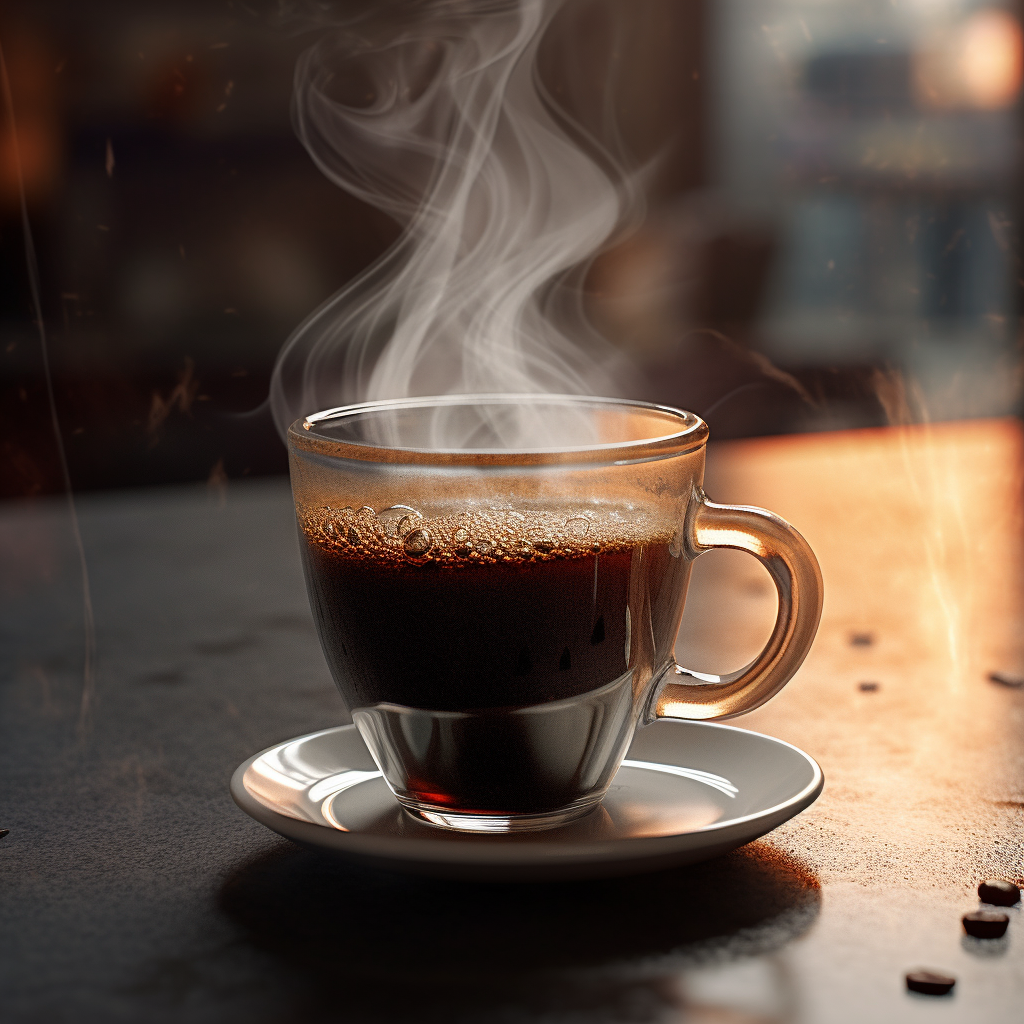A hot cup of coffee on a table