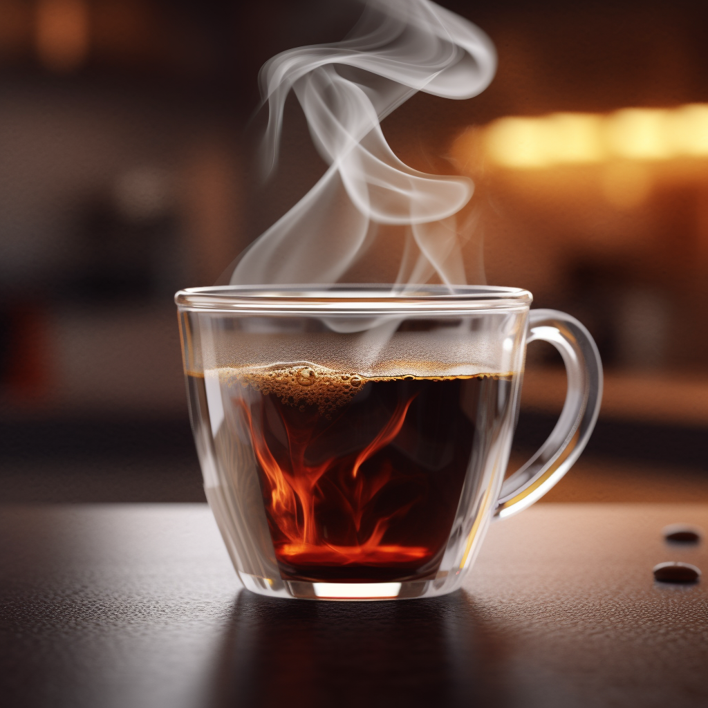 A steaming cup of coffee
