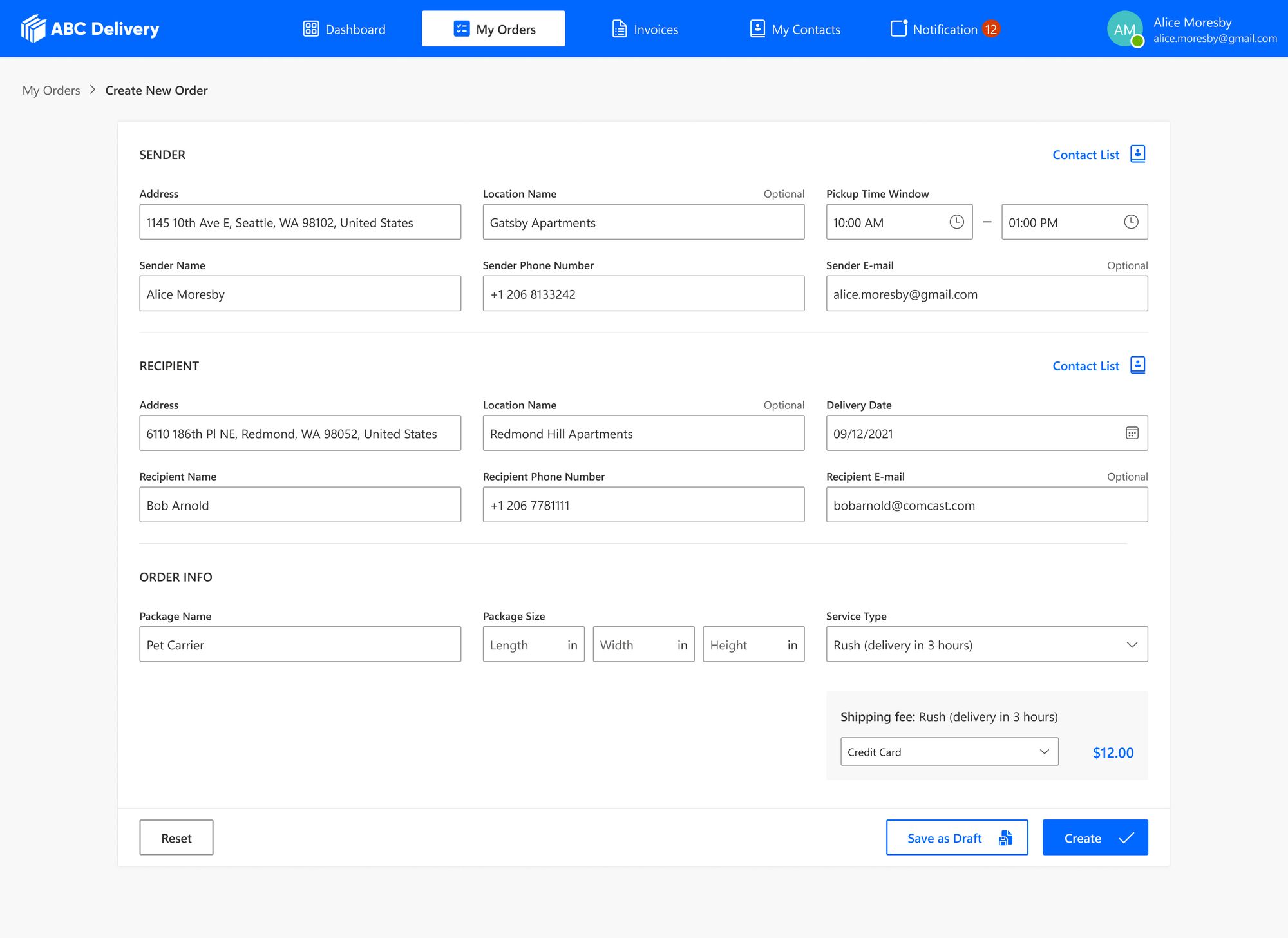 track and trace order being created