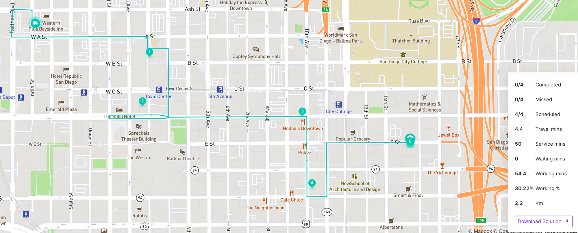 optimized route with reduced driving distance