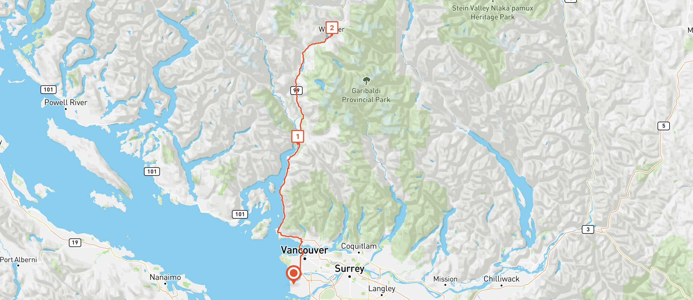 The route generated from Google's latest distance matrix API, the routes preferred computeroutematrix API
