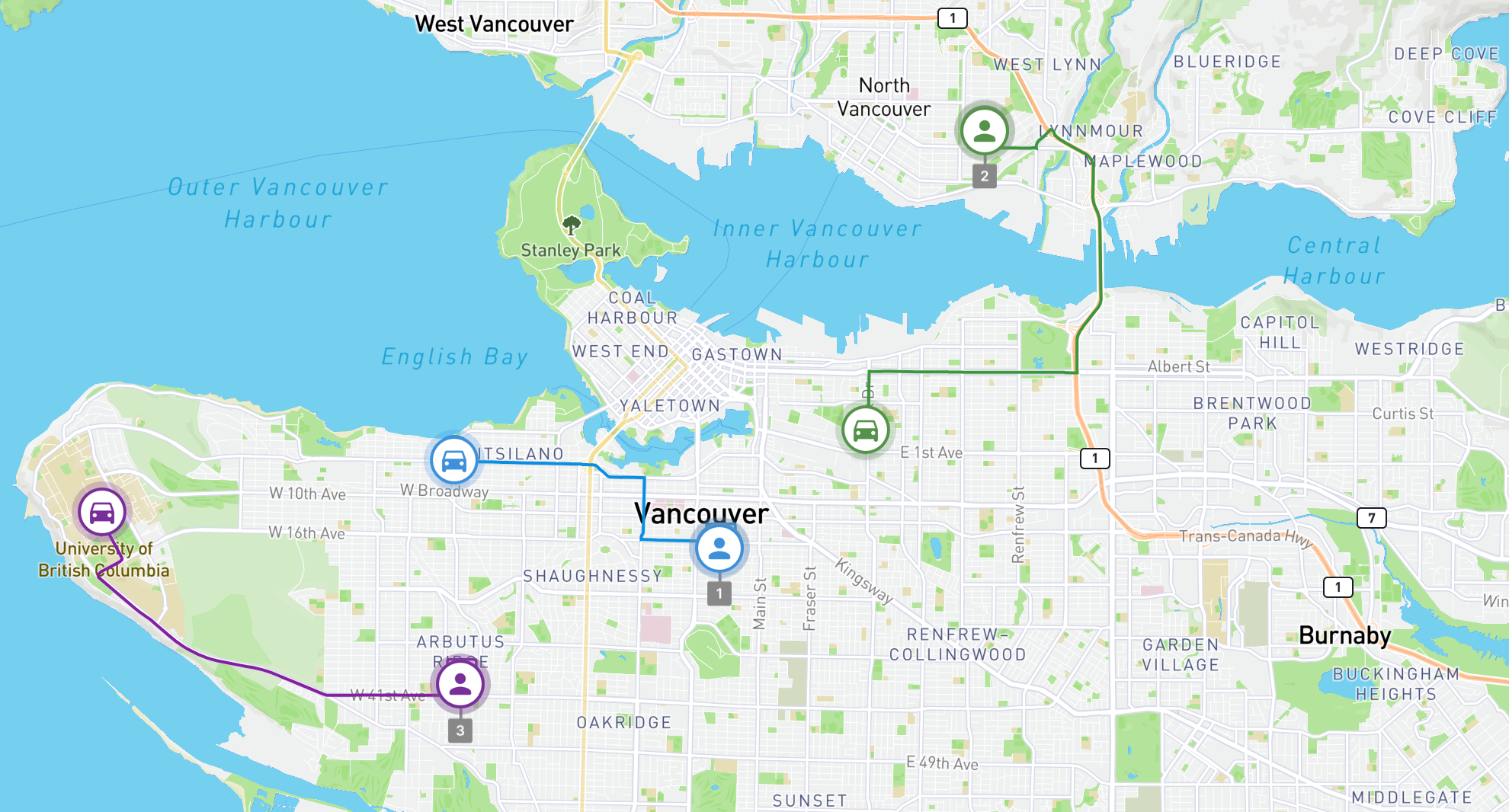 Optimal assignment of drivers to customers generated by the routes preferred computeroutematrix API