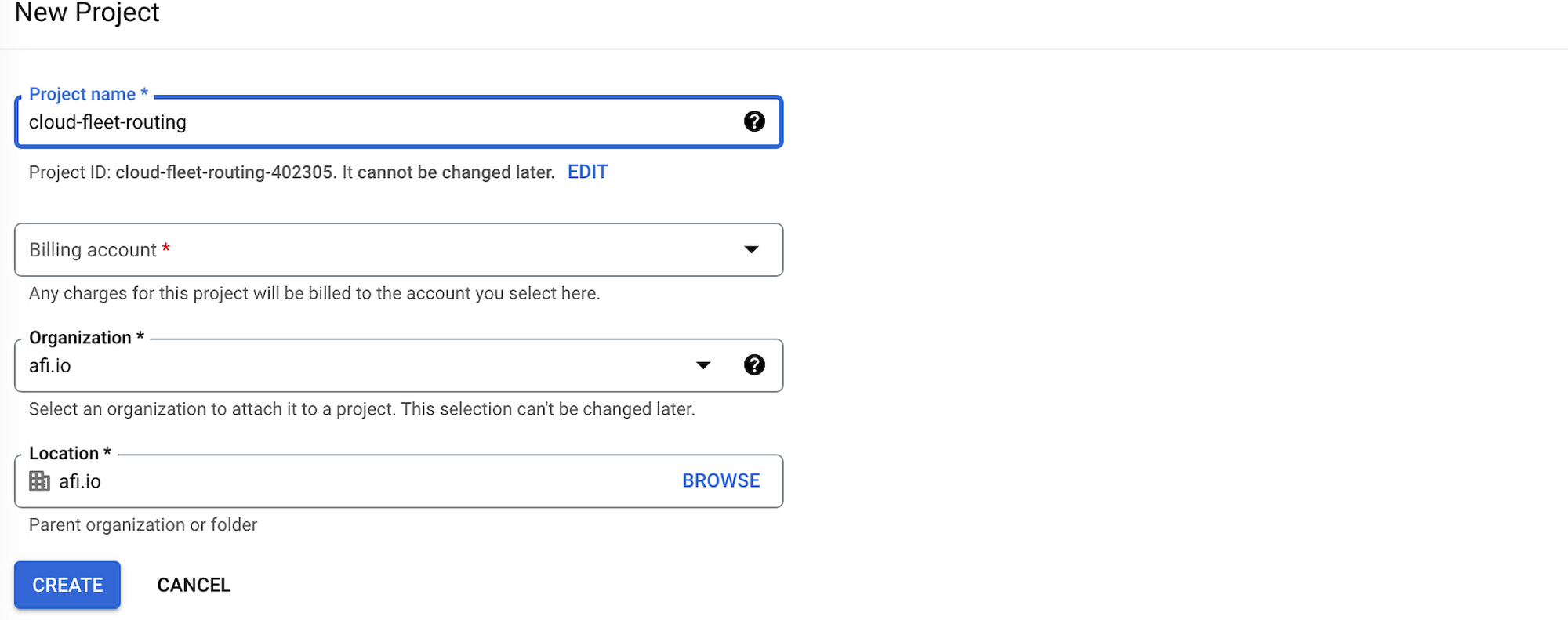 CFR logistics project setup on GCP console