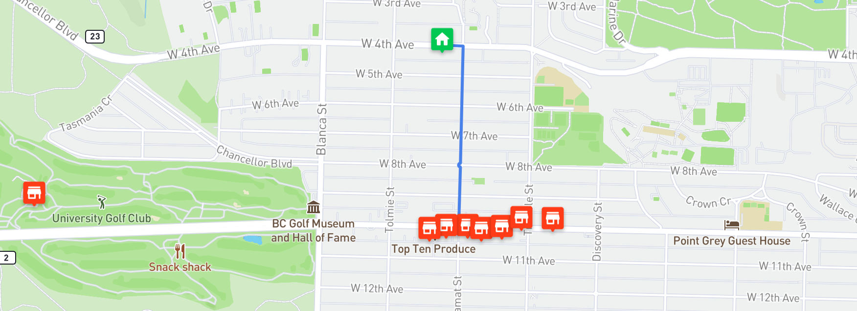 The final result - OSRM driving directions to the nearest restaurant!